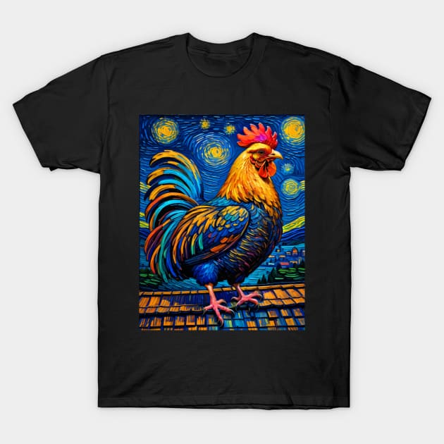 Rooster in starry night T-Shirt by FUN GOGH